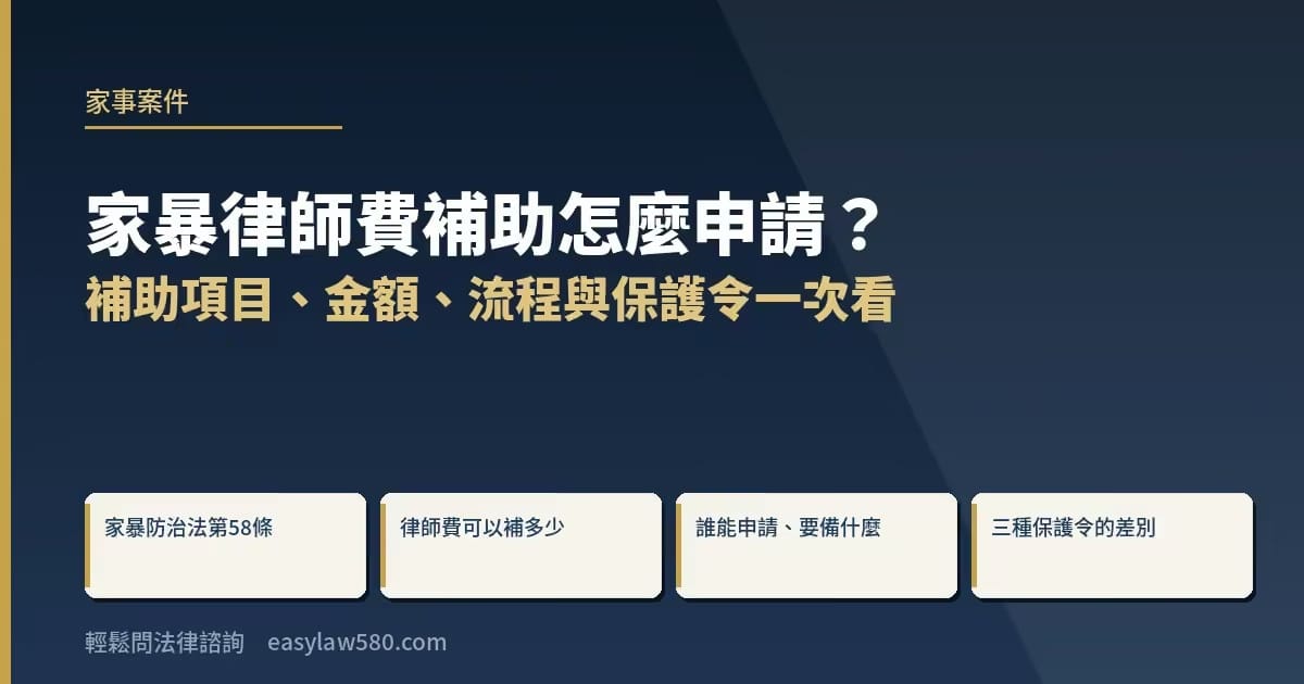家暴律師費補助怎麼申請?補助項目、金額、流程與保護令一次看