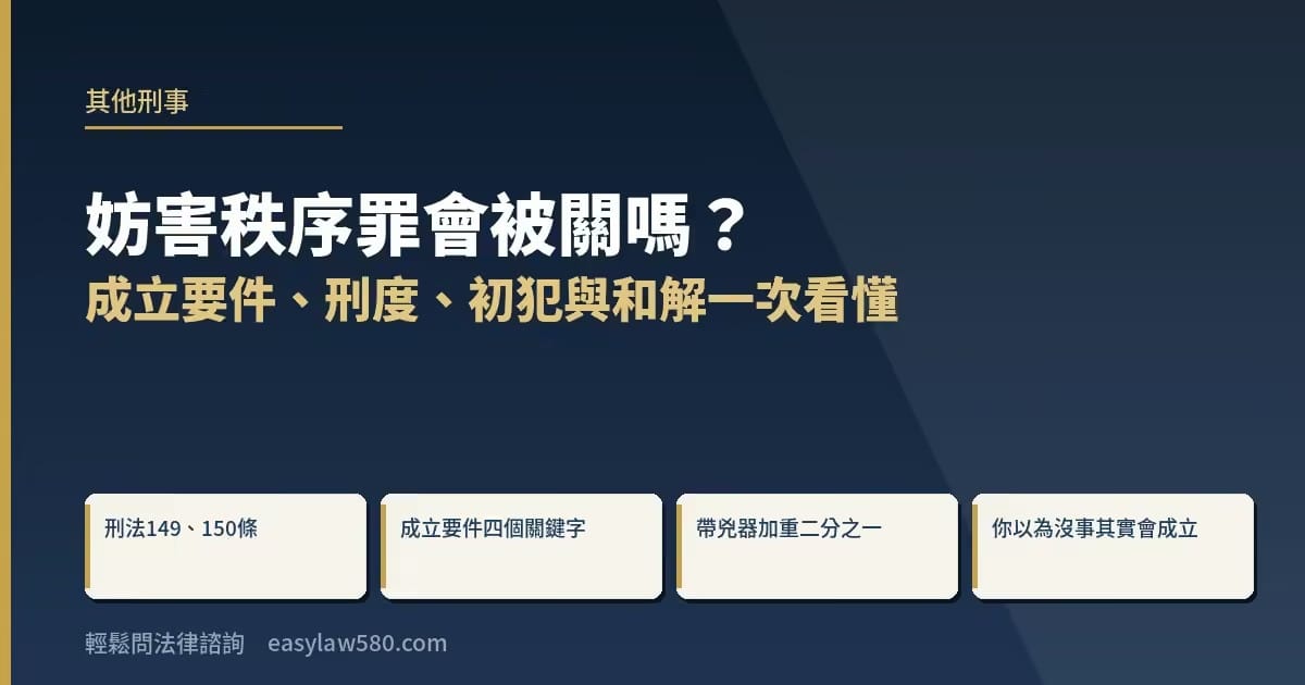 妨害秩序罪會被關嗎?成立要件、刑度、初犯與和解一次看懂