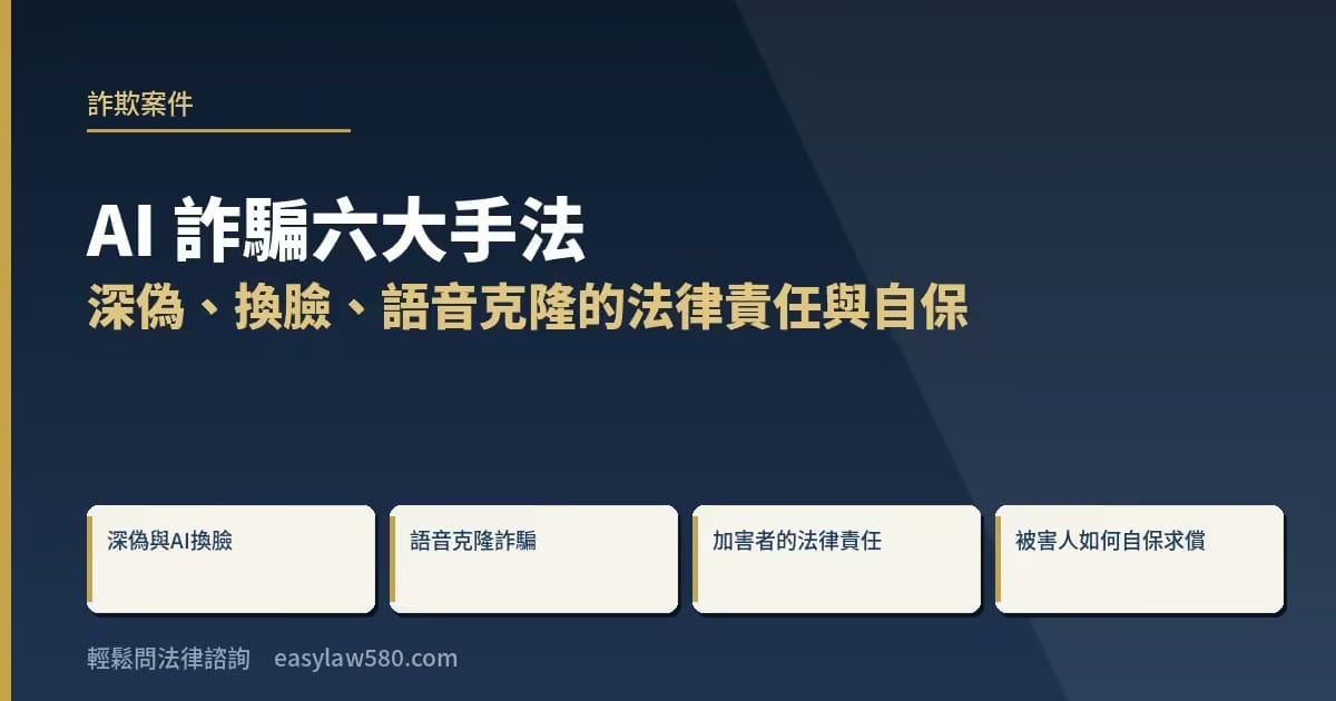 AI詐騙6大手法與案例:deepfake深偽、AI換臉、語音克隆的法律責任與自保