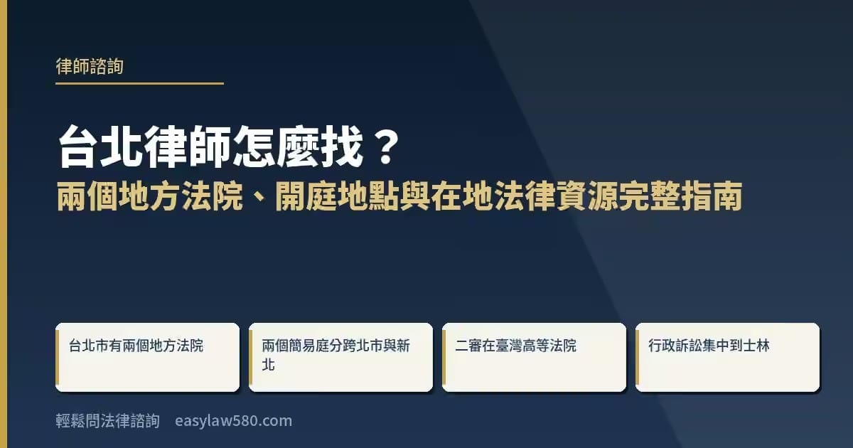 台北律師怎麼找？兩個地方法院、開庭地點與在地法律資源完整指南