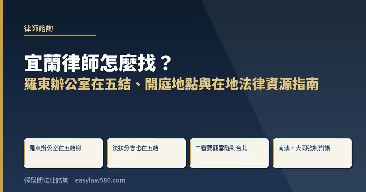 宜蘭律師怎麼找?羅東辦公室在五結、開庭地點與在地法律資源指南