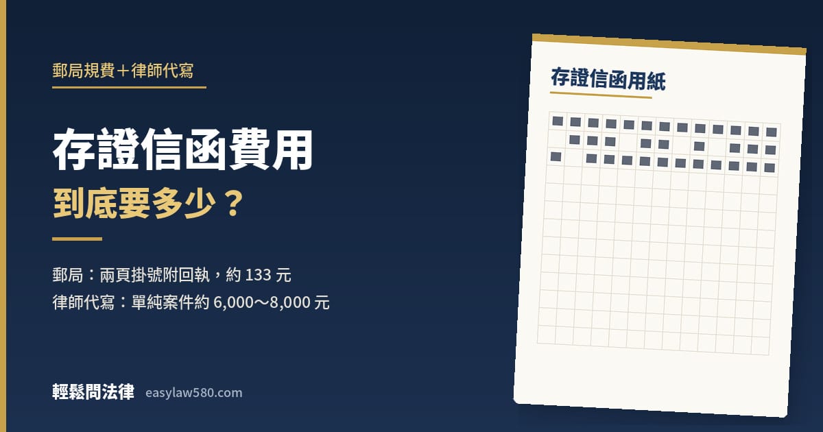 存證信函費用怎麼算？郵局規費與律師代寫費用實際試算