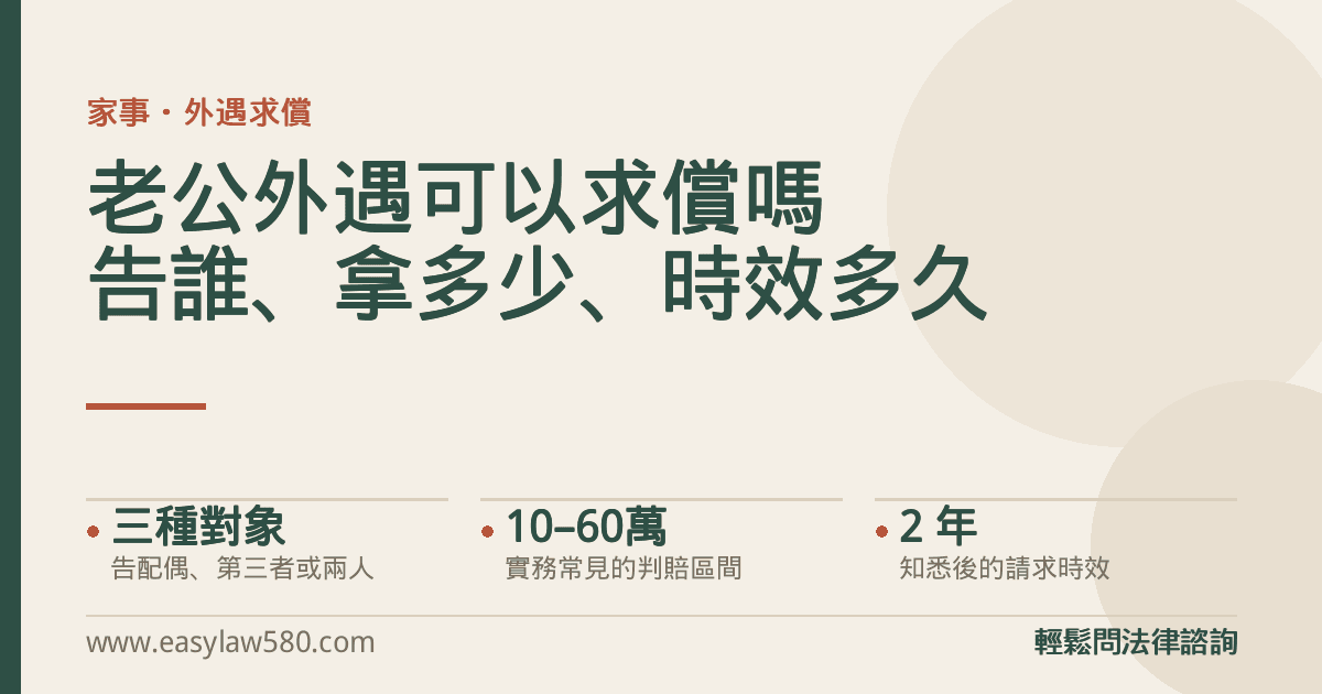 老公外遇可以求償嗎：告誰、金額與時效
